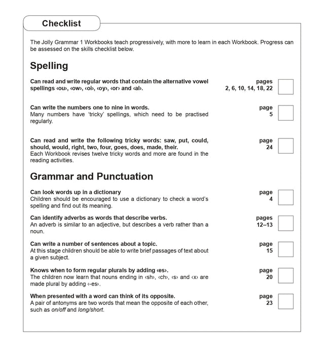 Jolly Phonics Grammar 1 Workbook 5 (in print letters) [JL682]