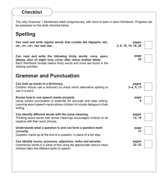 Jolly Phonics Grammar 1 Workbook 6 (in print letters) [JL690]