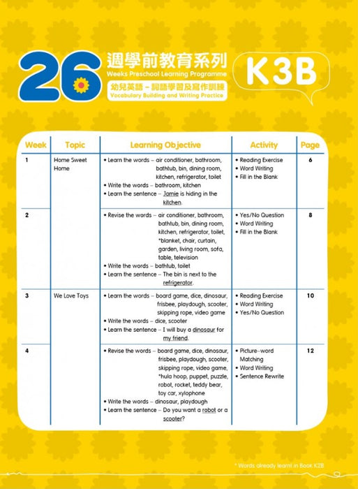 26週學前教育系列：幼兒英語 - 詞語學習及寫作訓練 K3B