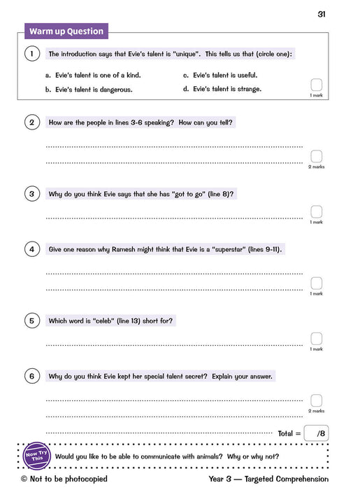 KS2 English Year 3 Reading Comprehension Targeted Question Book - Book 1 (with Answers)