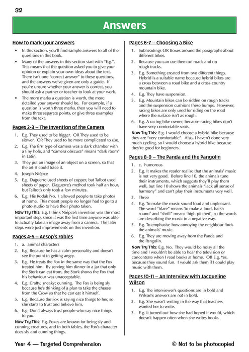 KS2 English Year 4 Reading Comprehension Targeted Question Book - Book 1 (with Answers)