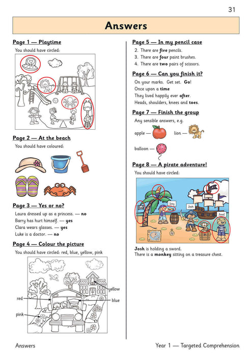 KS1 English Year 1 Reading Comprehension Targeted Question Book - Book 1 (with Answers)