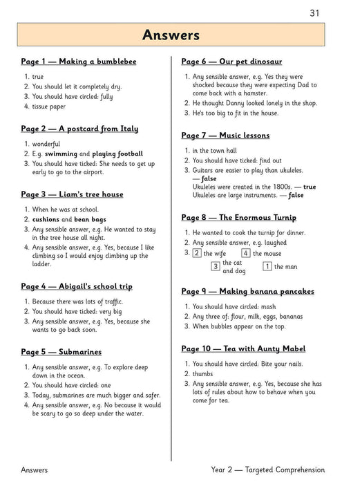 KS1 English Year 2 Reading Comprehension Targeted Question Book - Book 2 (with Answers)