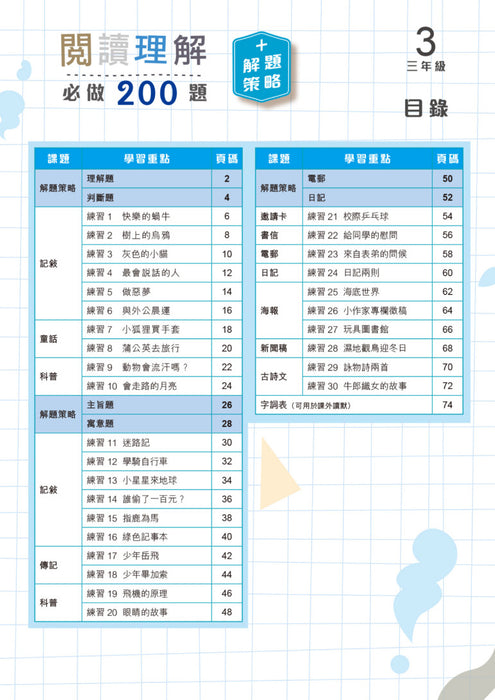 閱讀理解必做 200 題 + 解題策略3年級