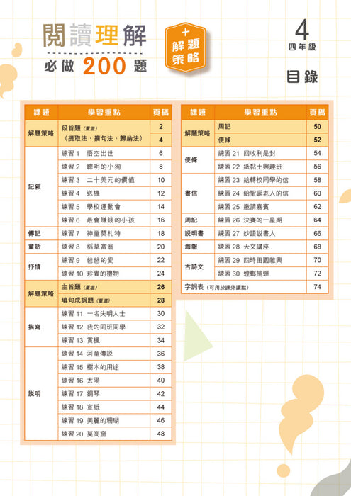 閱讀理解必做 200 題 + 解題策略4年級