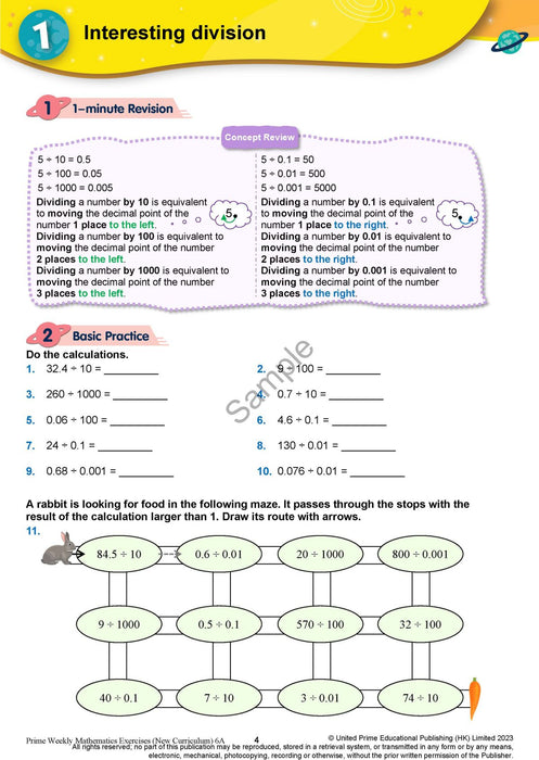 Prime Weekly Maths Exercises 6A