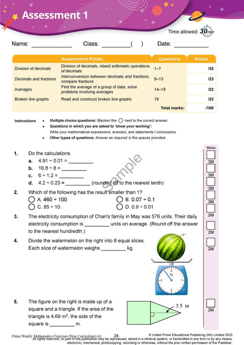 Prime Weekly Maths Exercises 6A