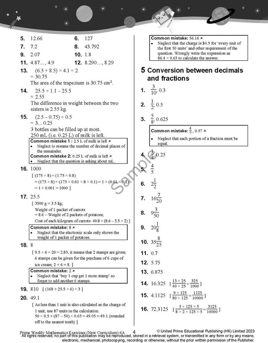 Prime Weekly Maths Exercises 6A