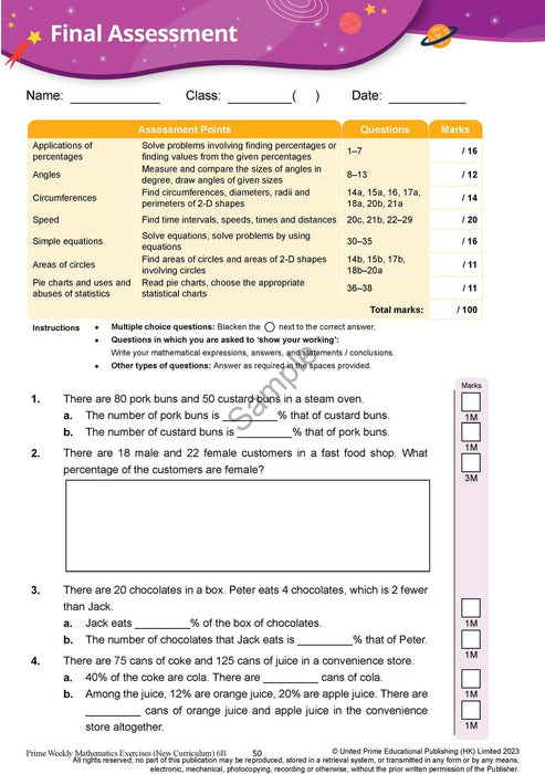 Prime Weekly Maths Exercises 6B