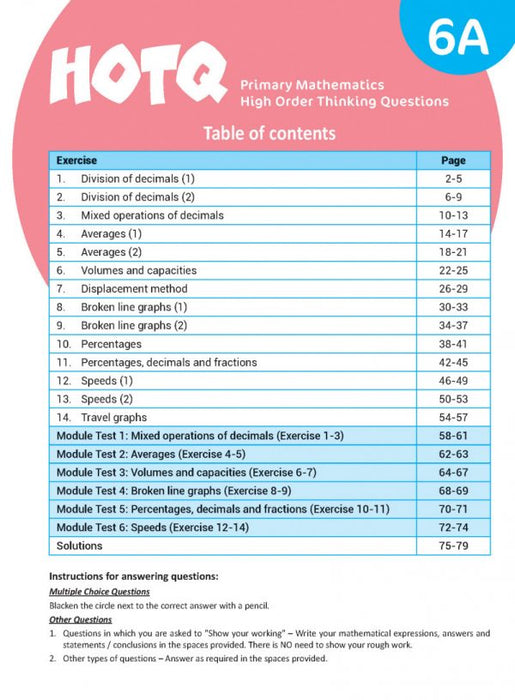 HOTQ Primary Mathematics High Order Thinking Questions 6A