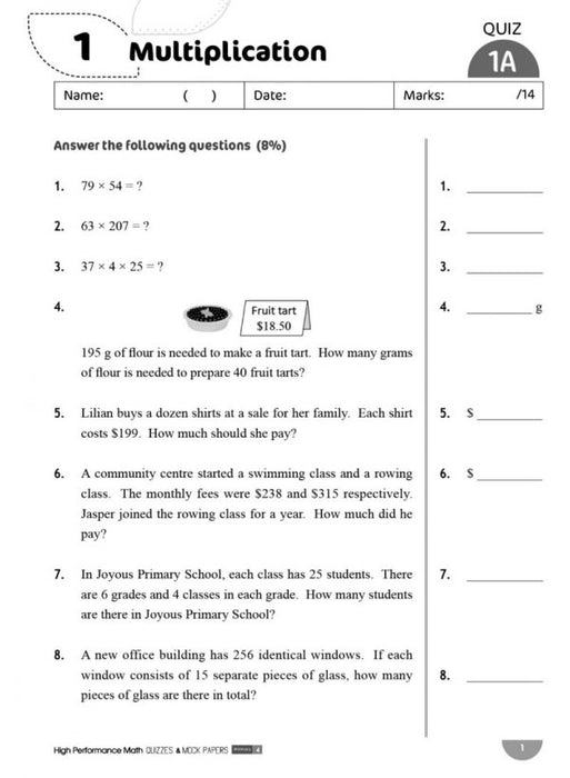 High Performance Math Quizzes and Mock Papers Primary 4