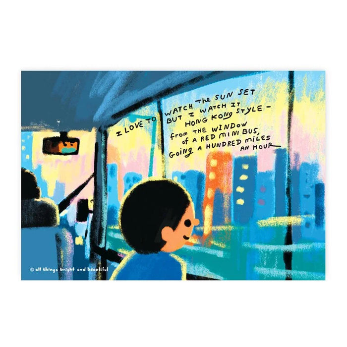 Minibus Sunset Postcard 紅色小巴日落明信片